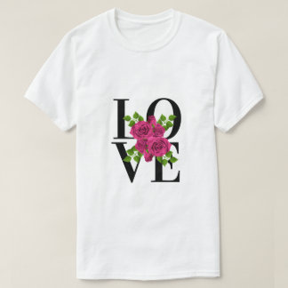 LIEBE mit Dunkelrosa-Rosen-T - Shirt