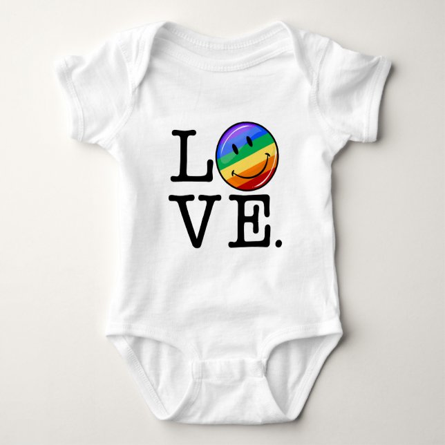 Liebe mit einer glücklichen Regenbogen-Flagge Baby Strampler (Vorderseite)