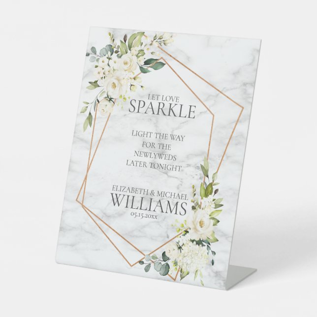 Liebe mit geometrischer weißer Blüte Sockelschild (Vorderseite)