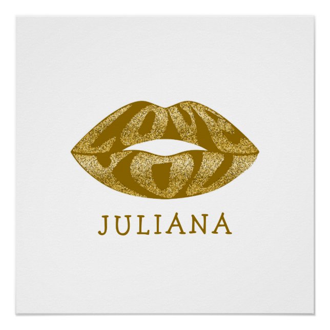 Liebe mit Glitzer-Buchstaben in Lippen Poster (Vorderseite)