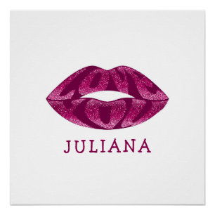 Liebe mit Glitzer-Buchstaben in Lippen Poster