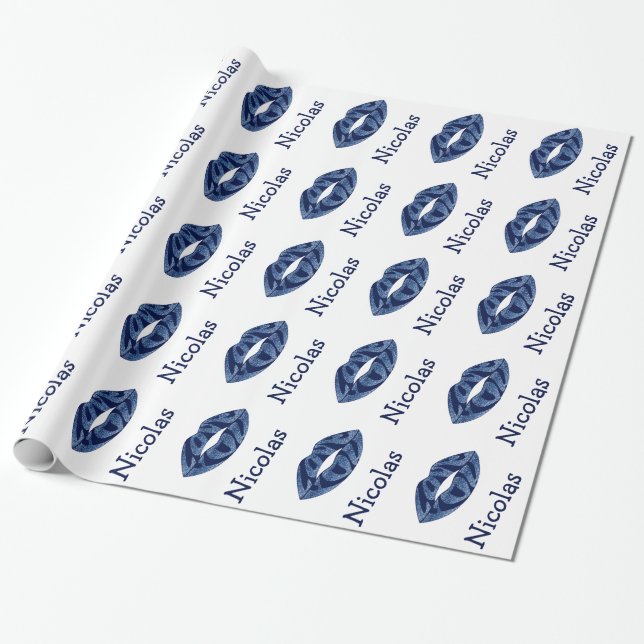 Liebe mit Glitzer Buchstaben in Lippenmuster Geschenkpapier (Ungerollt)