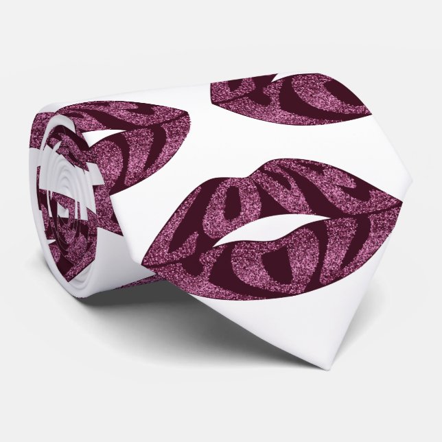 Liebe mit Glitzer Buchstaben in Lippenmuster Krawatte (Gerollt)