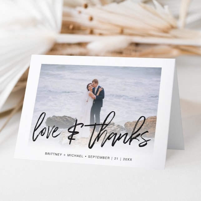 Liebe mit handgeschriebenem Foto und dank White Dankeskarte (A simple and elegant way to say thank you with a personal touch by adding a wedding photo.)