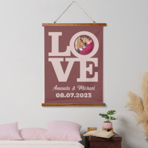 LIEBE mit IHREM FOTO & TEXT Wandteppich Mit Holzrahmen