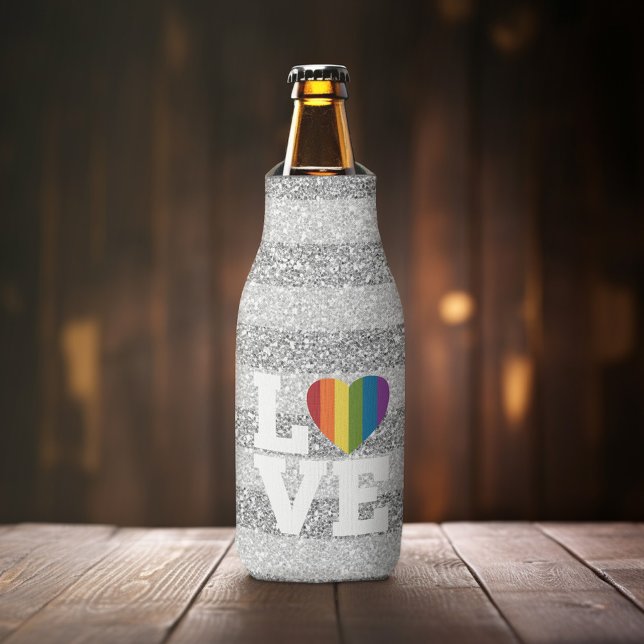 Liebe mit leuchtendem Regenbogenherz Silberner Gli Flaschenkühler (Love Bottle Cooler)