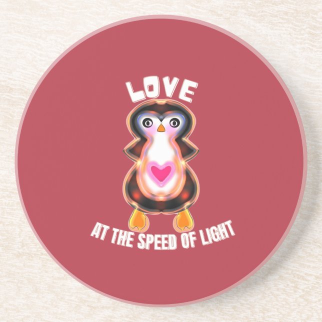 Liebe mit Lichtgeschwindigkeit Pinguin-Geschenk Getränkeuntersetzer (Vorne)