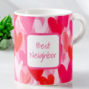 Liebe mit mehreren Herz-Pattern Pink Beste Nachbar Kaffeetasse