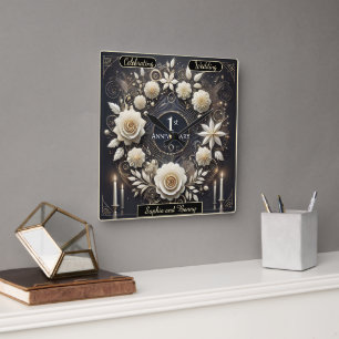 Liebe mit Papier Eleganz feiern Quadratische Wanduhr