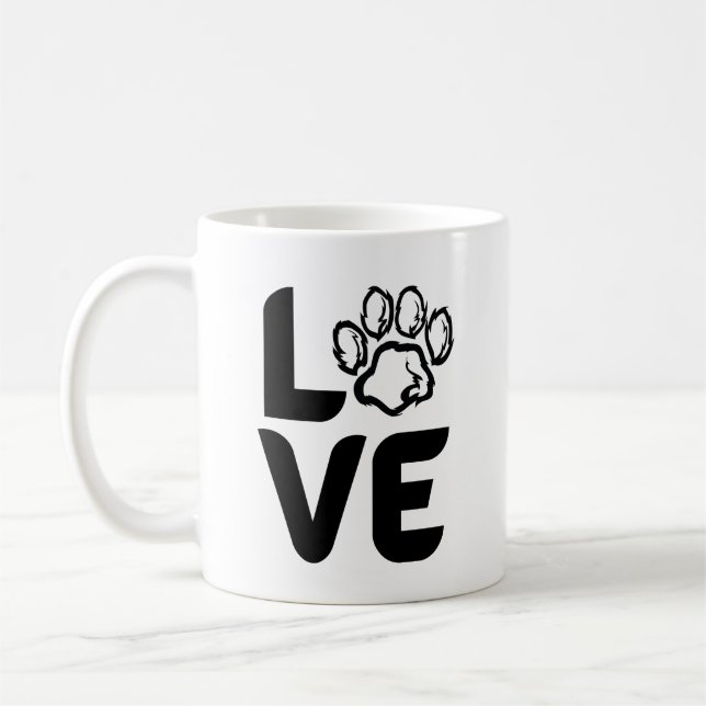 Liebe mit Paw-Aufdruck - Hund, Katze, Tier Kaffeetasse (Links)