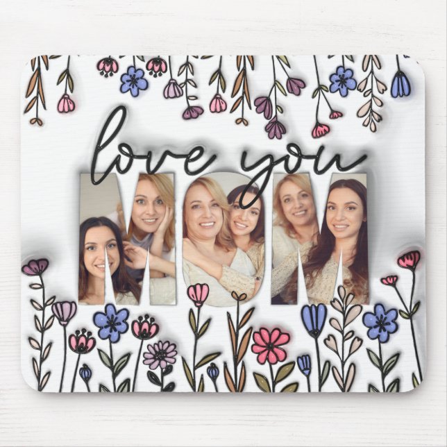 Liebe mit personalisiertem Foto Mama Wildblumen Mousepad (Vorne)