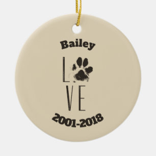 Liebe mit Pet Paw Print Brown Grunge Typografie Keramikornament
