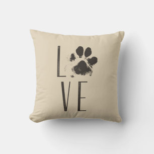 Liebe mit Pet Paw Print Brown Grunge Typografie Kissen