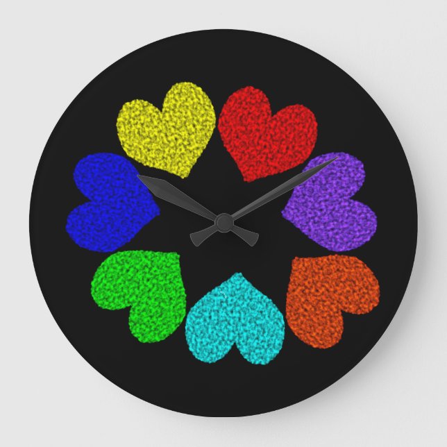 Liebe mit Regenbogen-Blumenmuster Große Wanduhr (Vorderseite)