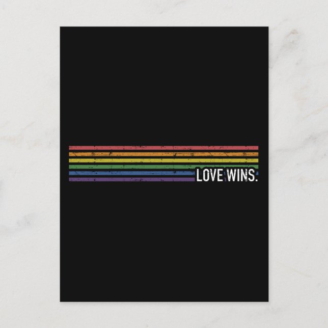 Liebe mit Regenbogenflagge gewinnt schwule lesbisc Postkarte (Vorderseite)