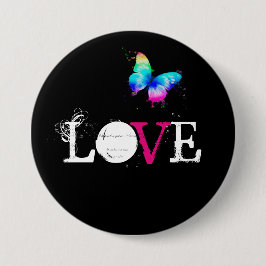 Liebe mit Regenbogenschmetterling Button