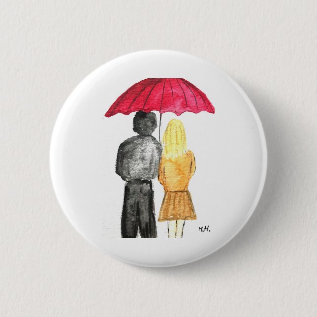 Liebe mit rotem Schirm Valentinstag Button (Vorderseite)