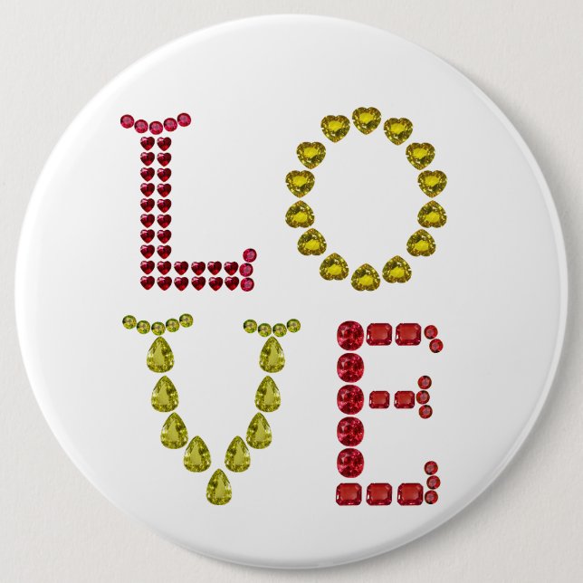 Liebe mit roten und gelben Edelsteinen Button (Vorderseite)