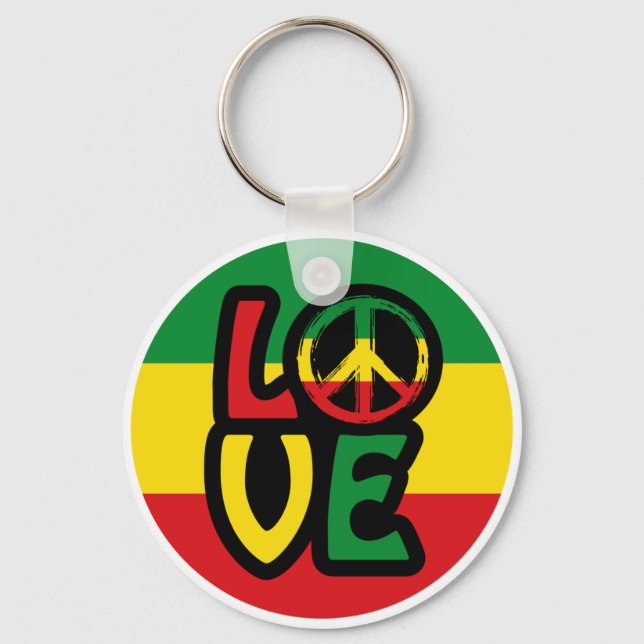 LIEBE mit Ruhesymbol, Reggae-Stil Schlüsselanhänger (Vorderseite)