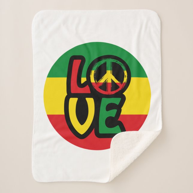 LIEBE mit Ruhesymbol, Reggae-Stil Sherpadecke (Vorderseite)