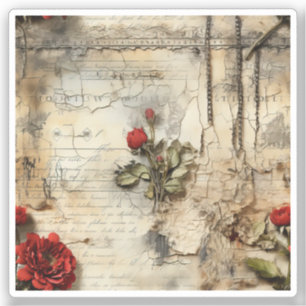 Liebe mit Vintagen Dokumenten mit Blume (10) Aufkleber