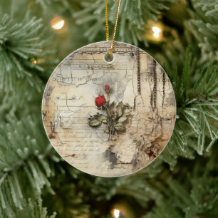 Liebe mit Vintagen Dokumenten mit Blume (10) Keramik Ornament