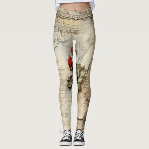 Liebe mit Vintagen Dokumenten mit Blume (10) Leggings