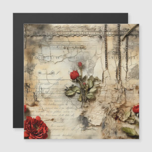 Liebe mit Vintagen Dokumenten mit Blume (10) Magnetkarte