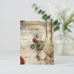 Liebe mit Vintagen Dokumenten mit Blume (10) Postkarte