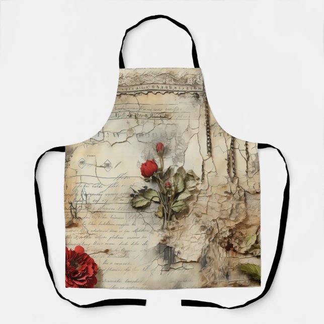 Liebe mit Vintagen Dokumenten mit Blume (10) Schürze (Vorderseite)