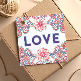 Liebe mit Vintagen violetten Blumen und Wirbel Geschenkanhänger