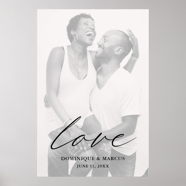 Liebe Moderne Chic Calligrafy Einfaches Foto Hochz Poster (Vorne)