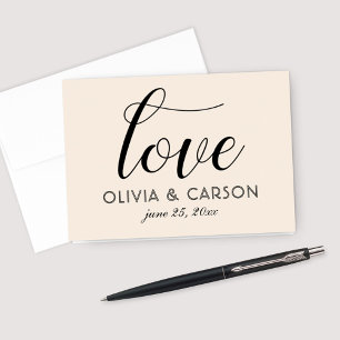 Liebe Moderne Creme und Schwarzes Script Monogram Dankeskarte