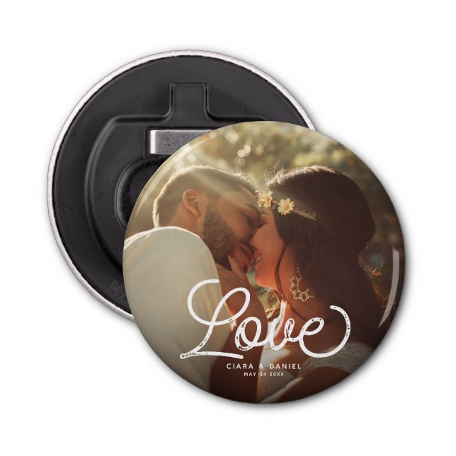 LIEBE Moderne Kalligrafie Einfaches Foto Hochzeits Flaschenöffner (Vorderseite)