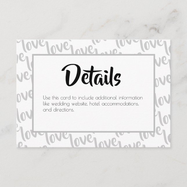 Liebe Moderne Script Typografy Wedding Begleitkarte (Vorderseite)