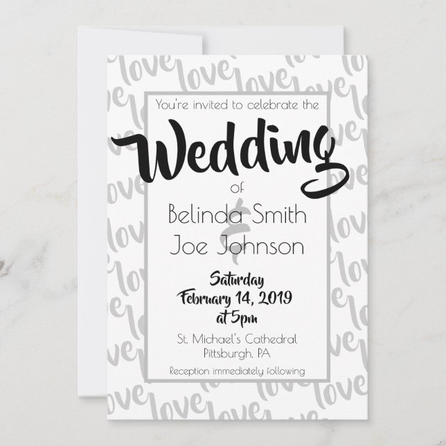 Liebe Moderne Script Typografy Wedding Einladung (Vorderseite)