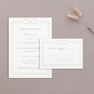 Liebe Mongram Gold Borders White Wedding RSVP Karte