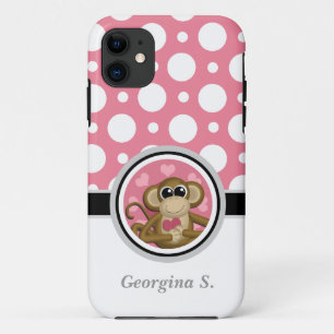 Liebe Monkey Pink & White Polka Dot iPhone 5 Fall Case-Mate iPhone Hülle