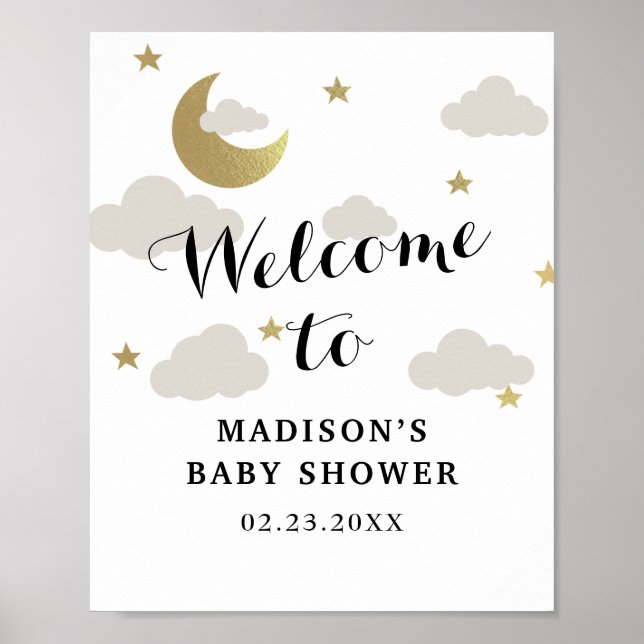 Liebe Moon and Back Star Clouds Babydusche Willkom Poster (Vorne)