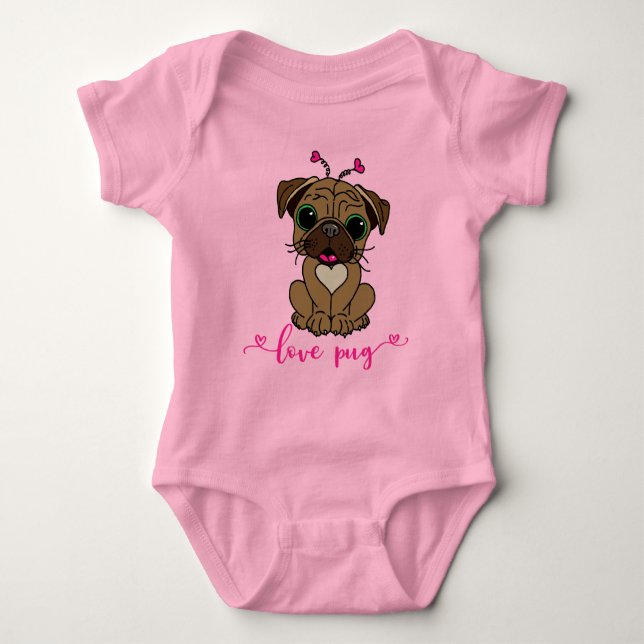 Liebe Mops Hund Valentinstag Baby Strampler (Vorderseite)
