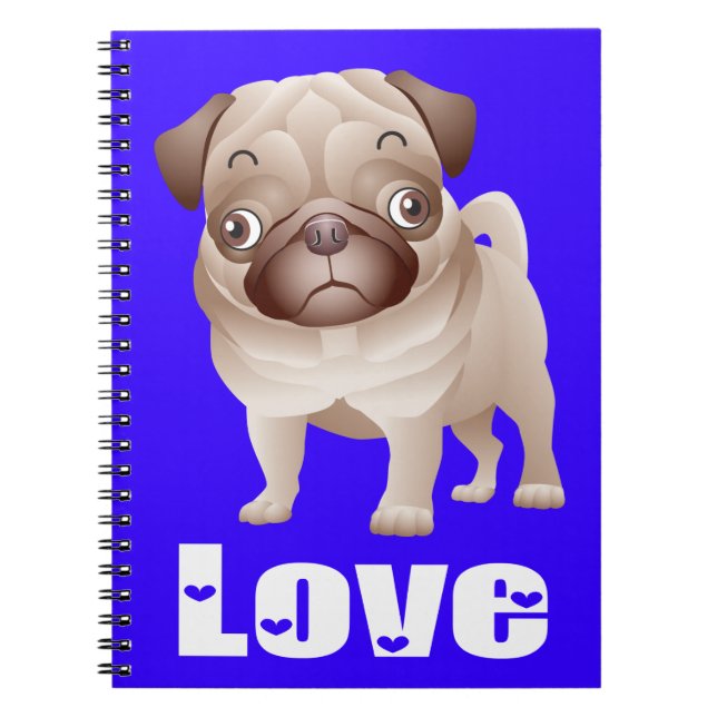 Liebe Mops Welpe Dog Blue Notebook / Journal Notizblock (Vorderseite)