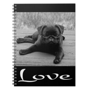 Liebe Mops Welpen-Dose-Black-Notebook / Journal Notizblock
