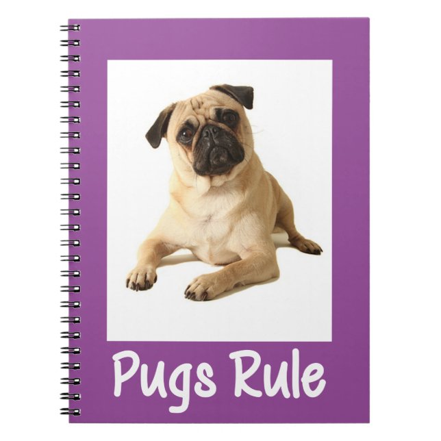 Liebe Mops Welpen-Hund Lila Notebook / Journal Notizblock (Vorderseite)