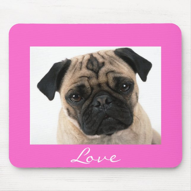 Liebe Mops Welpen Hund Portrait Rosa Mousepad (Vorne)
