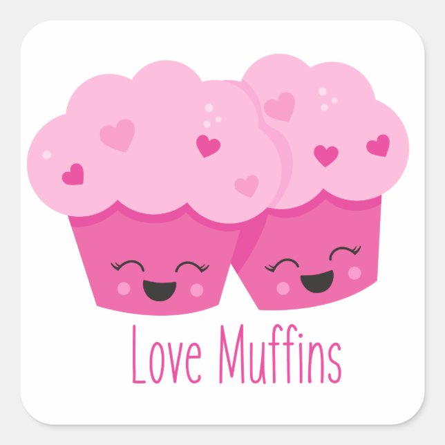 Liebe Muffins Wortspielspass-Aufkleber Quadratischer Aufkleber (Vorderseite)
