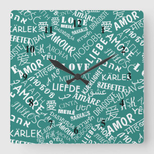 LIEBE - Multi Language - Customizable Internationa Quadratische Wanduhr