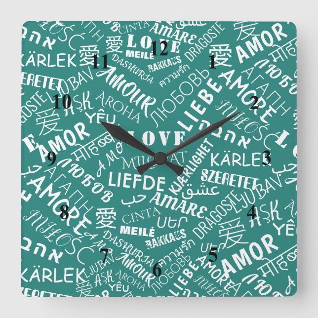 LIEBE - Multi Language - Customizable Internationa Quadratische Wanduhr (Vorderseite)