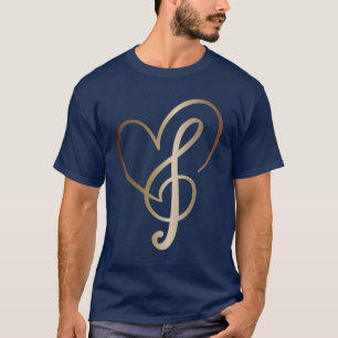 Liebe Music Gold Herzstück Musiknote T-Shirt