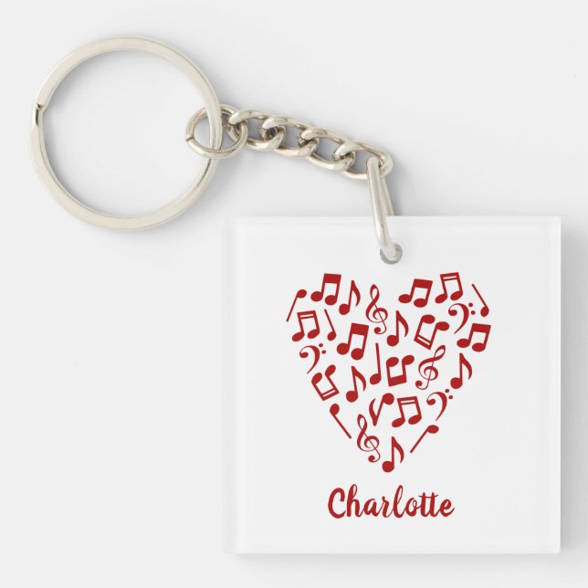 Liebe Music Heart of Red Musiknotens with Name Schlüsselanhänger (Vorderseite)