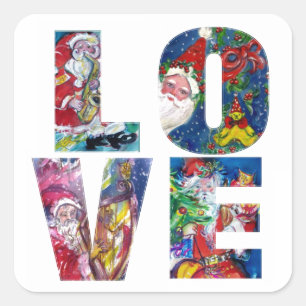 LIEBE MUSICAL SANTA XMAS PARTY QUADRATISCHER AUFKLEBER